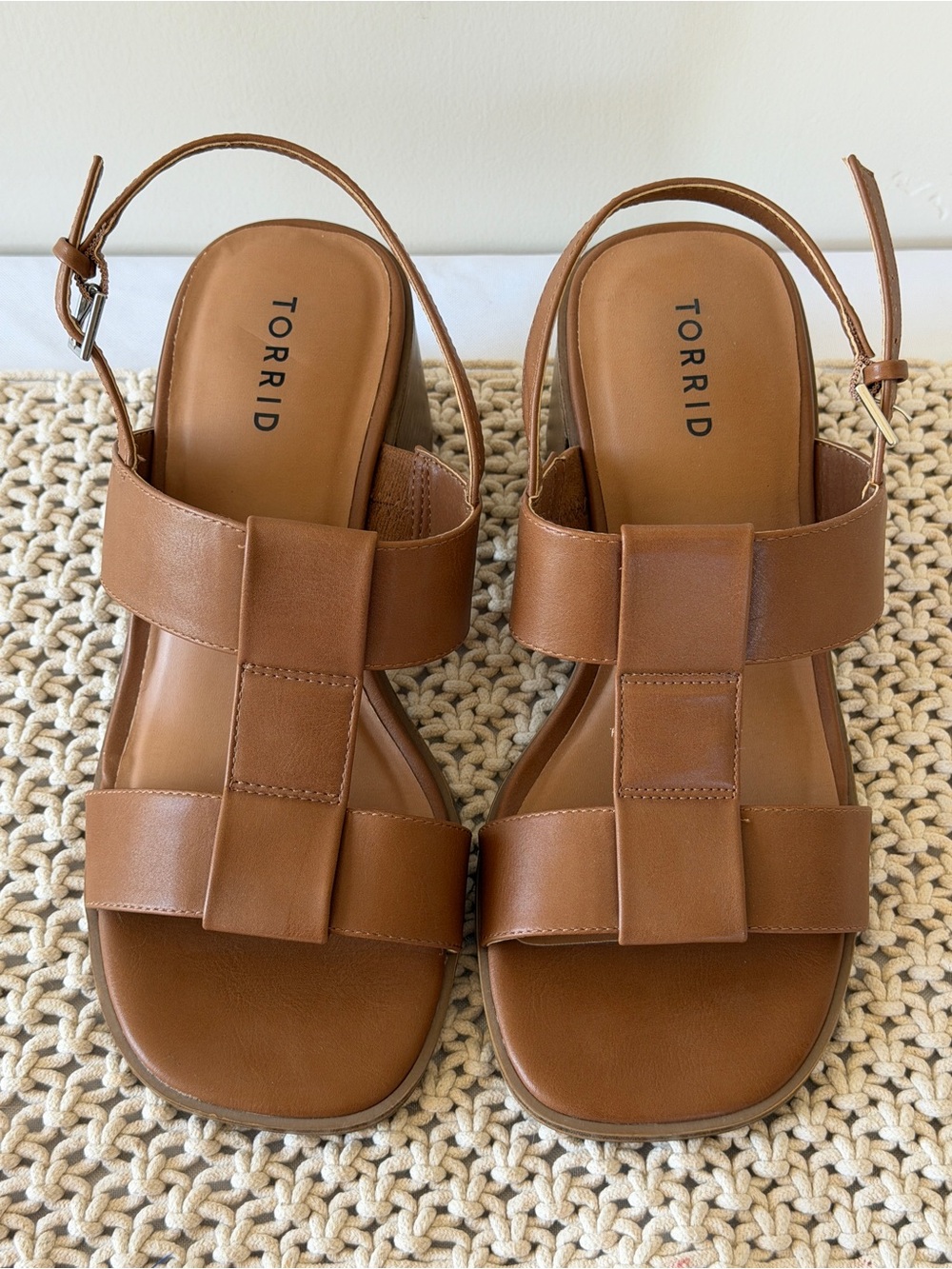 torrid Tan Brown Leather Woven-Strap Slingback Sandals